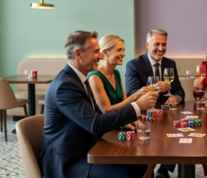 Vendégek póker esten, elegáns társasági környezetben